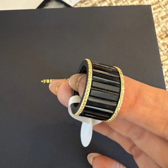 Freida Rothman City Lights Baguette Cigar Band Ring in Black and Gold Size 7 - Picture 4 of 11